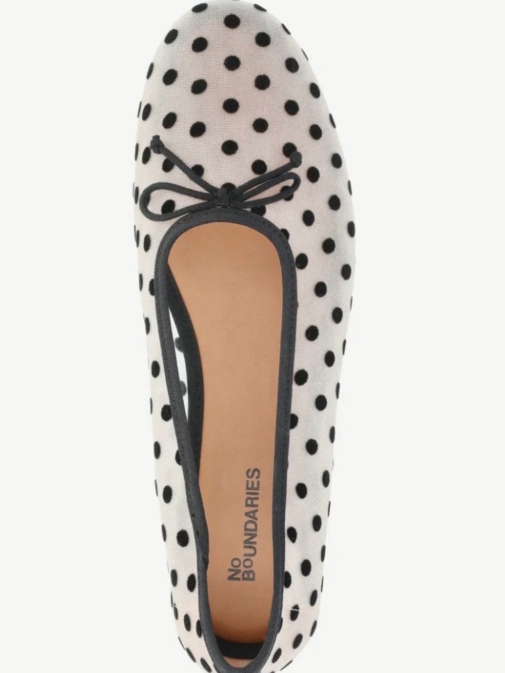 No Boundaries White Polka Dot Ballet Flat with Black Trim